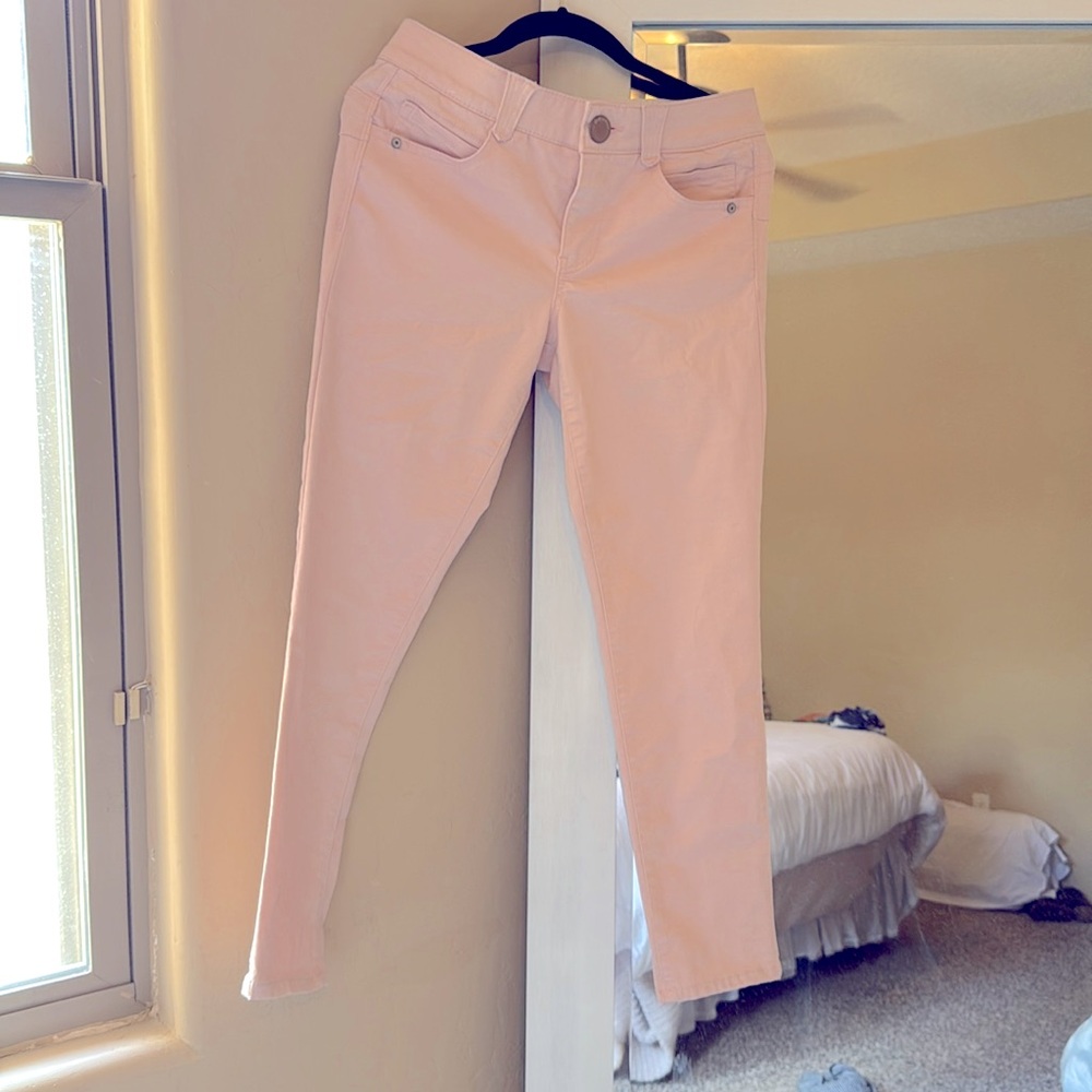 Democracy “Ab” Solution Jeans Women's 4 Straight Leg Raw Hem Stretch Denim Pink